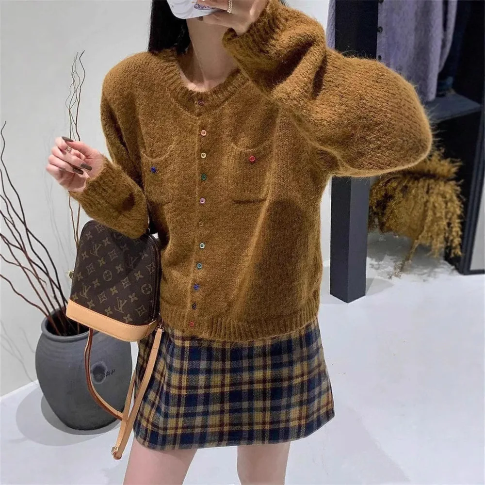 

Round Neck Knitted Cardigan Top Autumn and Winter Korean Version New Candy Button Sweater Jacket for Women