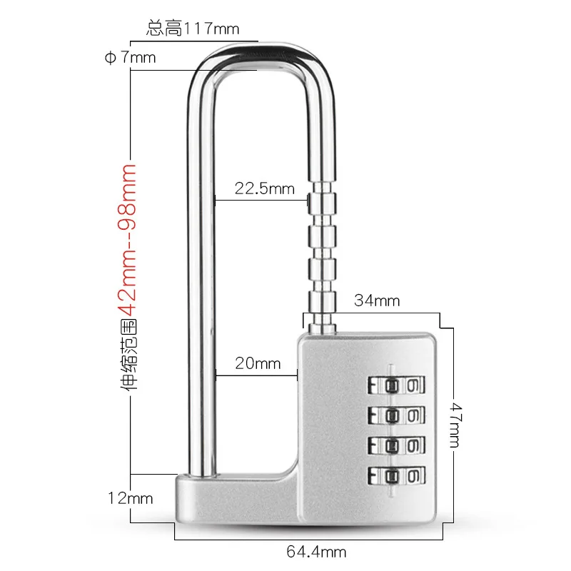 Serrure à mot de passe en forme de U réglable et extensible, armoires à fichiers, armoires et cadenas mécanique, tête de serrure confrontée