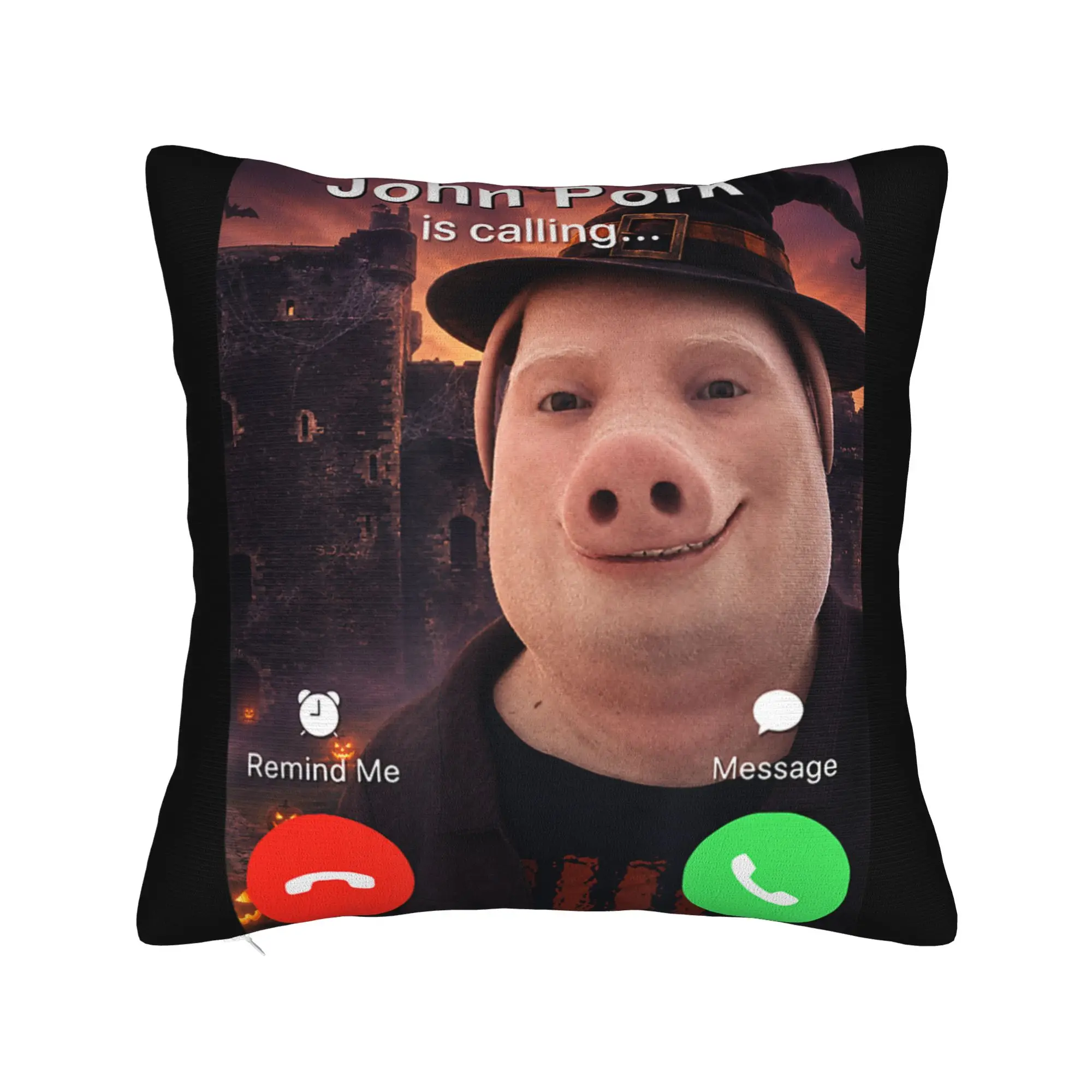 Funny Halloween John Pork is Calling Brainrot Meme Pillow Cover Novelty Pillow Case For Living Room Sofa Graphic Pillowcases