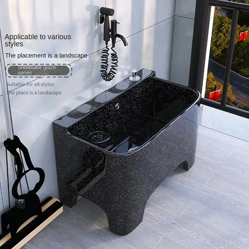 Ceramic black balcony mop pool outdoor courtyard mop basin high foot outdoor antique washing mop mop cloth pool sink