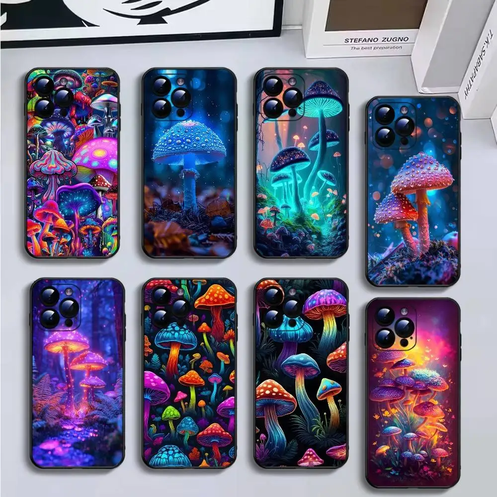 

Trippy Psychedelic Mushrooms Phone Case For iPhone16,15,14,13,12,11 Plus,Pro Max,XS,X,XR,SE,Mini,8,7,Soft Black Cover
