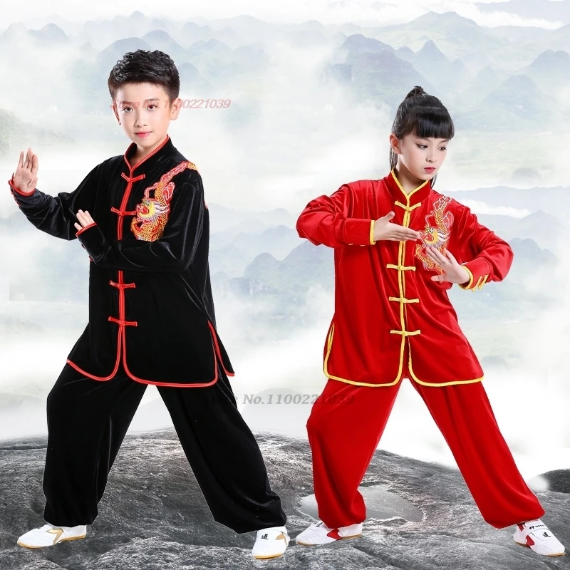 2025 chinese vintage wushu set dragon embroidery wushu kung fu velvet clothing martial arts wing chun tai chi training exercise