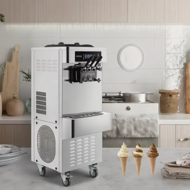 For Vevor 2450W Commercial Ice Cream 2 Plus 1 Flavor Soft Serve Frozen Yogurt Machine for Cafe Snack Bar Fruit