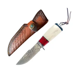 Nature Deer Horn Handle Damascus Steel Hunting Knife Survival Tactical Tool Outdoor Camping Portable Self Defense Knife For Men