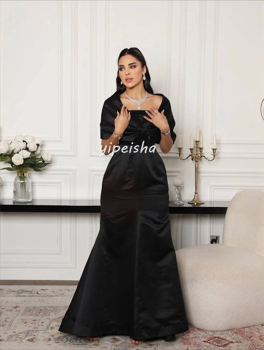 カスタマイズされたマッチング シンプルなプリーツ Aライン オフショルダー ロングドレス オーダーメイドの特別な日のドレス サイズあり 高品質