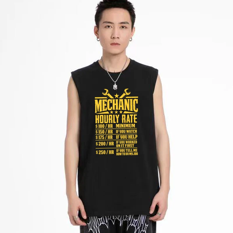 Funny Mechanic Hourly Rate - Graphic Design Print Gym Tank Top Men O-neck Sports Vest Sleeveless Shirt Undershirt Gyms Vest