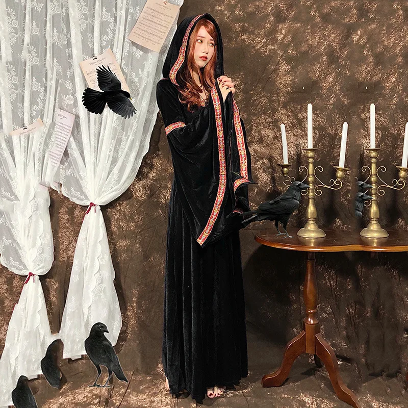 فستان الهالوين الساحرة الداكنة مصاص الدماء السحري الساحر رداء المرحلة حفلة نسائية أزياء اللعب التأثيرية