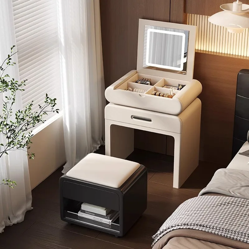 Modern Minimalist Solid Wood Dressing Table Bedside Table Combo Flip-top Cover Bedroom Use Small Apartments Featuring Jewelry