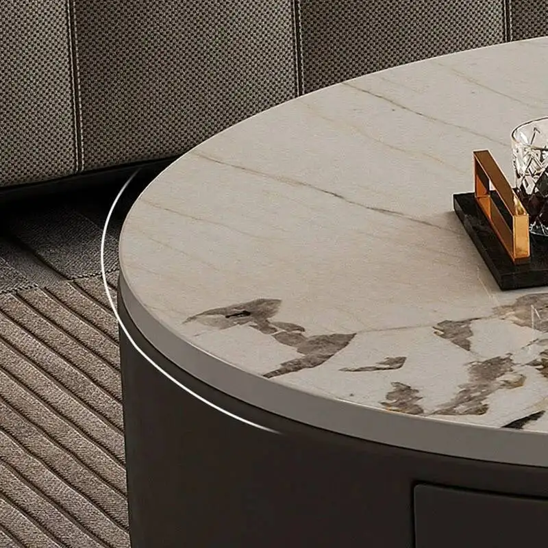 

Aesthetic Marble Coffee Tables Black Round Drawers Minimalist Modern Side Table Living Room Apartamento Mesa Furniture For Home
