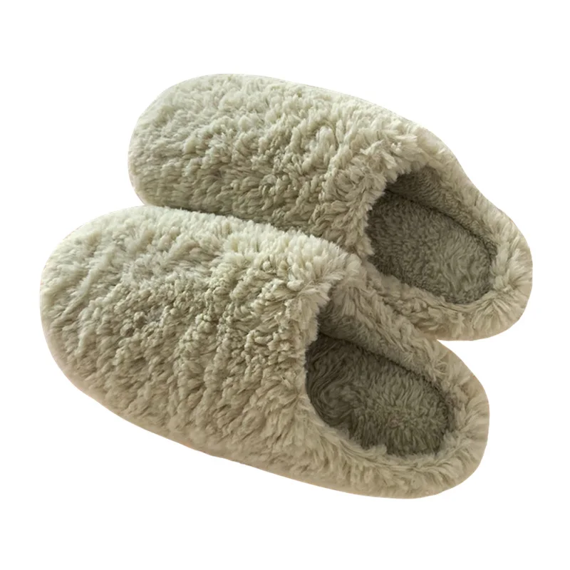 Winter Fur Slippers For Women Plush Fleece Flat Slippers Sweet Indoor Cotton Shoes Home Couple Slides