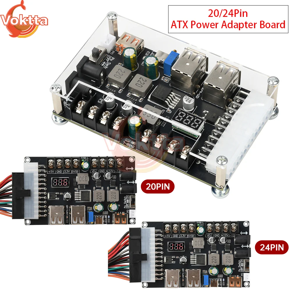 

20/24Pin ATX Power Adapter Board Desktop Chassis Power Supply Module USB Type-C Fast Charging 3.3V 5V 12V VDJ Adjustable Voltage