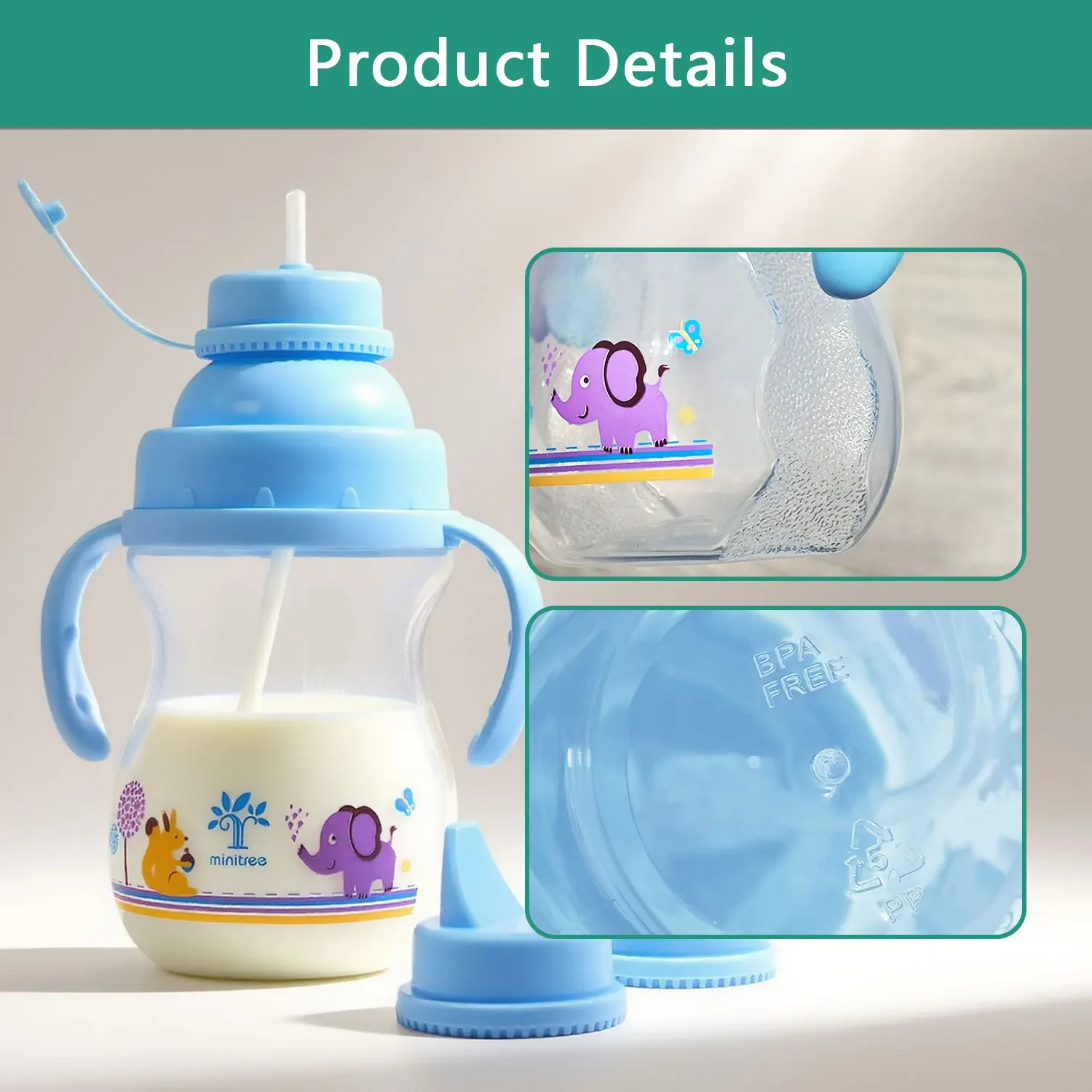 1 szt. Butelka dla niemowląt z materiału PP zapobiegająca zadławieniu i przeciwdziałająca gazowaniu, 350 ml - kubek ze słomką i uchwytami (różowy/niebieski opcjonalnie) Prezent dla niemowlaka