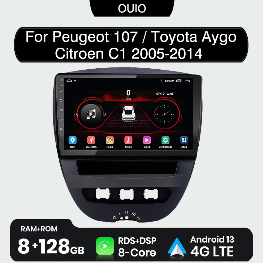 

2 DIN 10 inch Android 13 radio For Peugeot 107 Toyota Aygo Citroen C1 Car stereo Multimedia Player Carplay Auto GPS Navigation