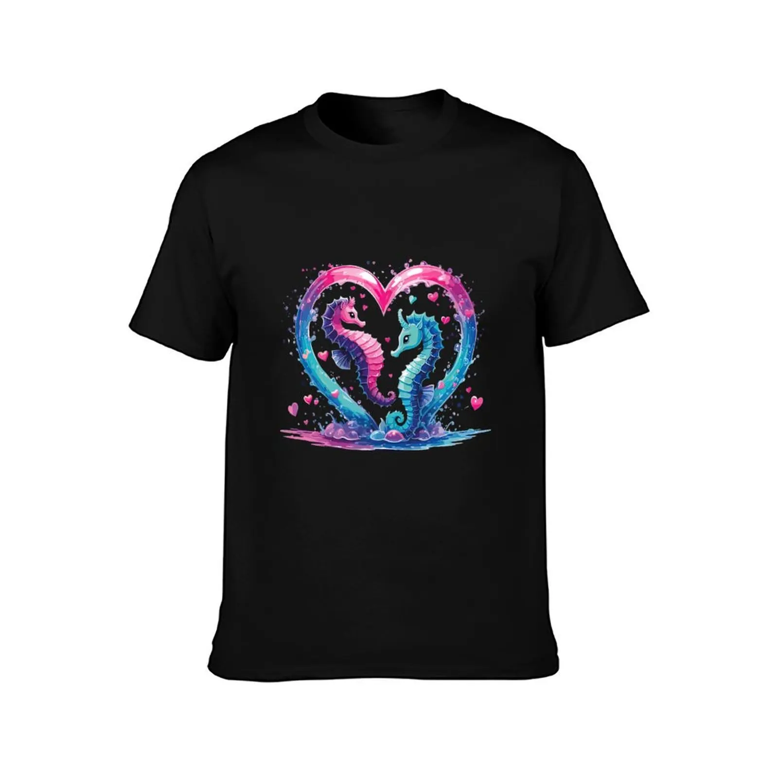 Watercolor Seahorse Couple T-Shirt Summer Casual Cotton Tee Oversized Streetwear Tops Vintage Graphic Print Unisex Men Women