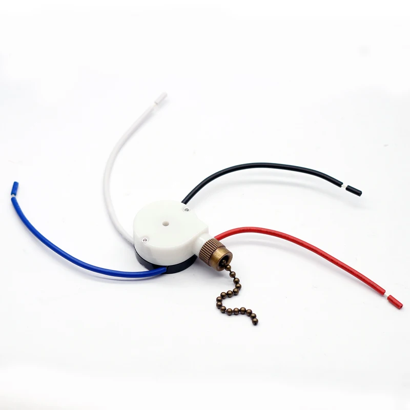 ZE-208S 3A 250V AC 6A 125V Plastic 3-Speed 4-Wire Ceiling Fan Light Switch with Pull Chain and Speed Control
