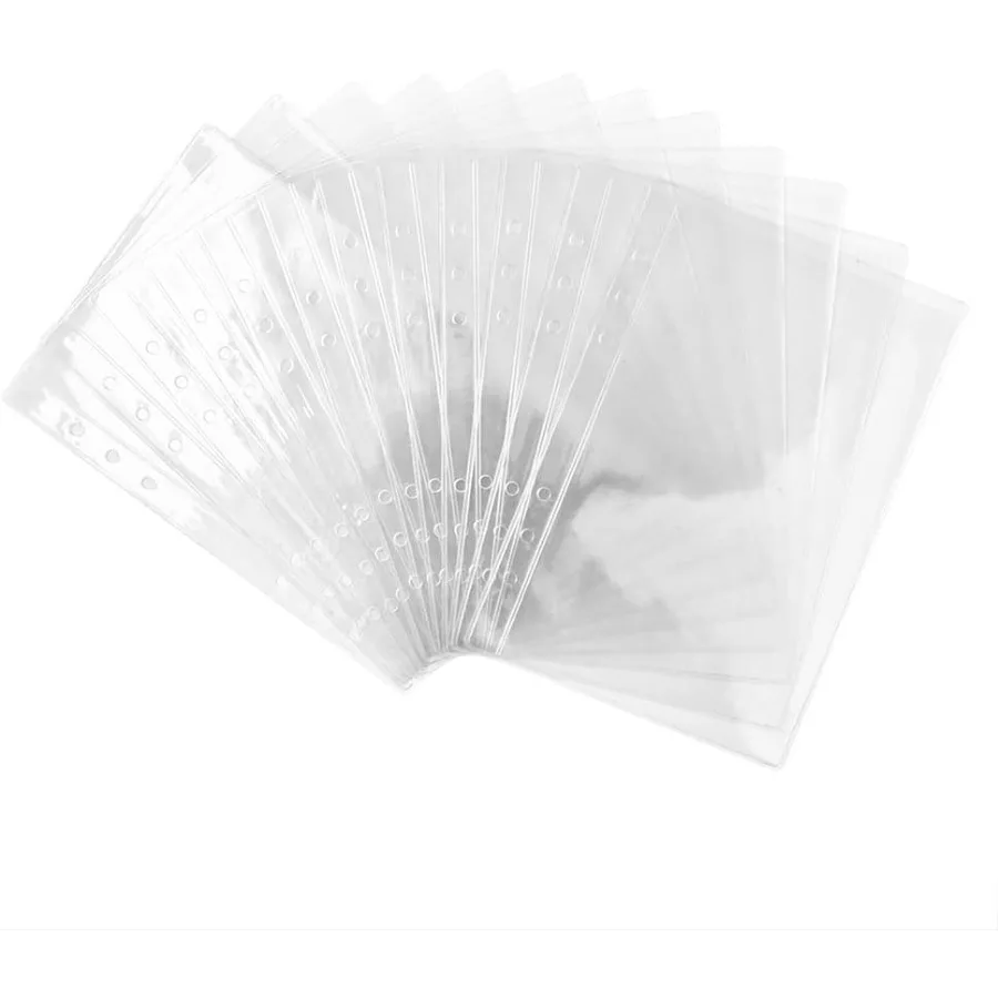 

12pcs A5 Binder Pockets Clear Cash Envelopes Waterproof PVC Pouch Page Protectors for 6Ring Notebook Binder Pictures Files Orga