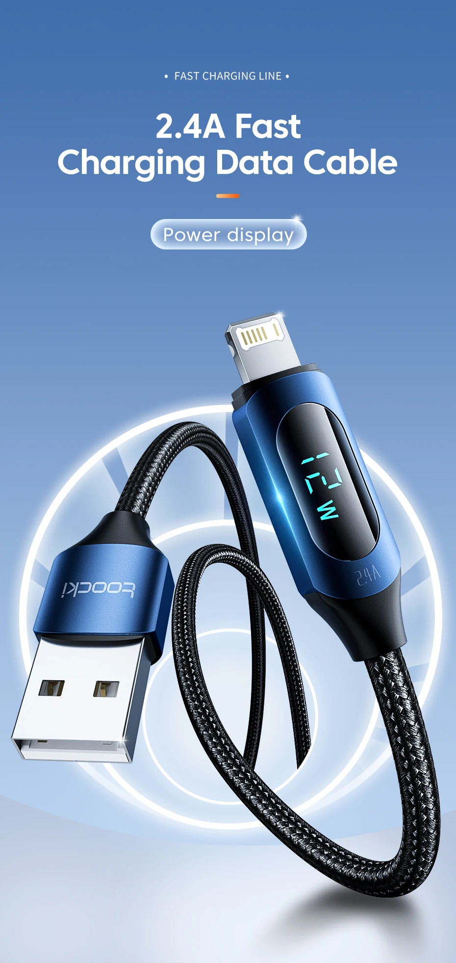 Toocki USB-Lightning-Kabel 2.4A Digital-Display-Kabel für iPhone 14 13 12 Pro Max 8 7 6 5 für iPhone Lightning-Ladekabel – Detail 1