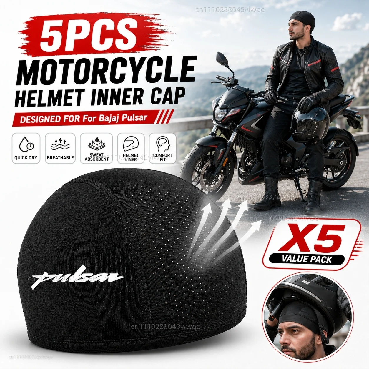 5pcs Motorcycle Helmet Inner Cap Hat Quick Dry Breathable Hat Racing Cap For Bajaj Pulsar 200 NS/200 RS/200 AS 200RS 200NS 200AS