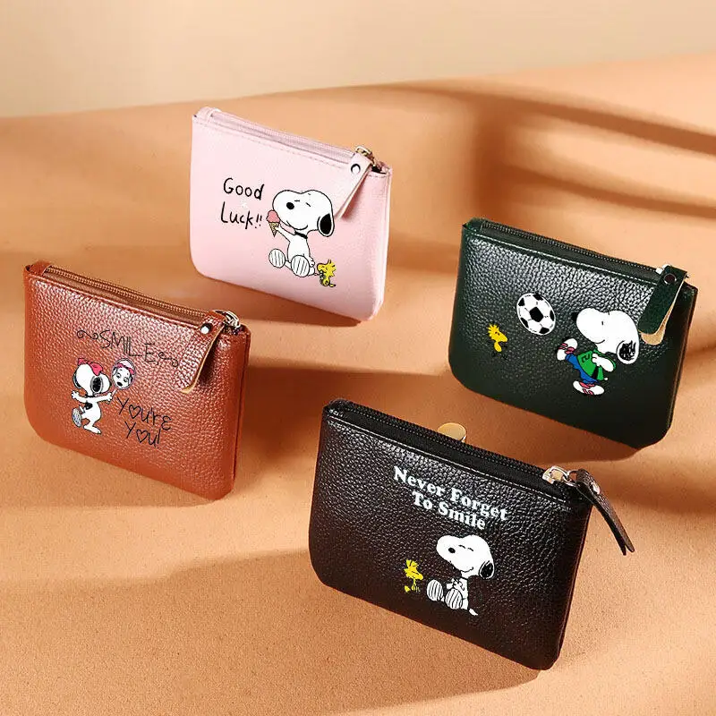 Snoopy PU Coin Purse Lychee Texture Zipper Coin Bag Soft Card Holder Mini Wallet Men Women Cartoon Change Pouch Daily Gift