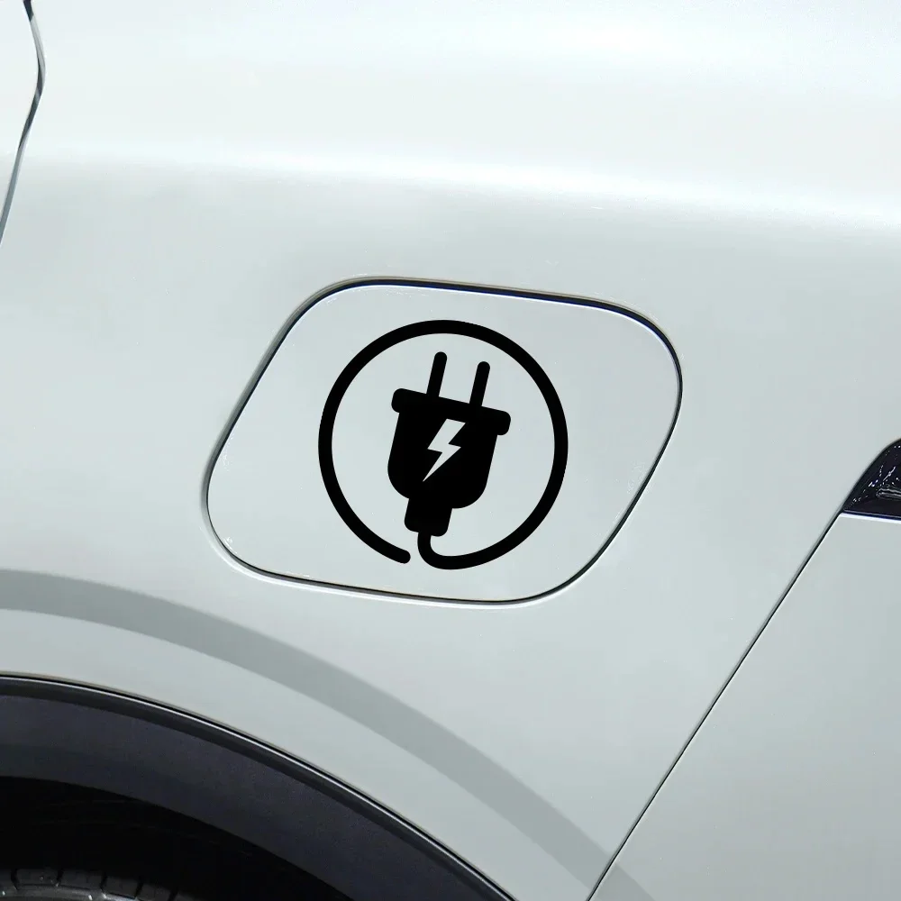 1Pc Funny Plug Lightning Car Sticker Waterproof Vinyl Decal Universal EV Charging Port Fuel Cap Decor Auto Accessories