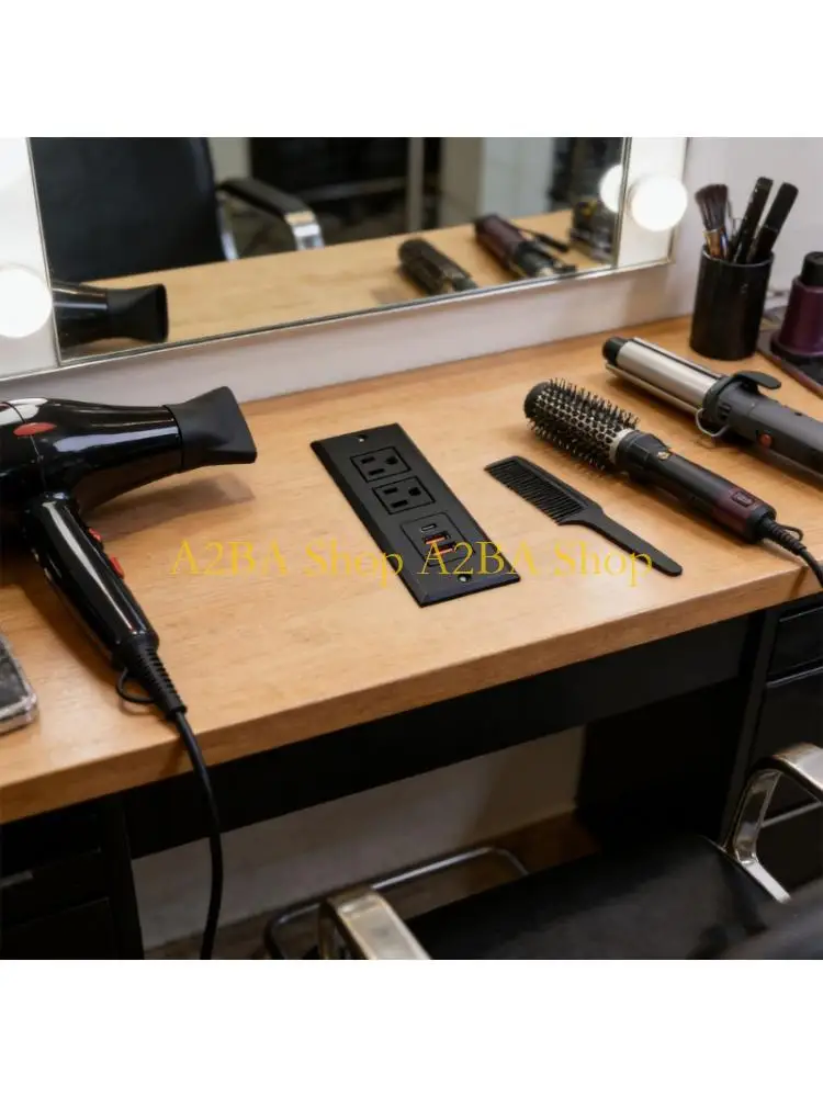 A2BA Office Kitchen Embedded Power Outlet Featuring 2 110v Socket 2 USB Port 1 Type C Aluminum ABS Build