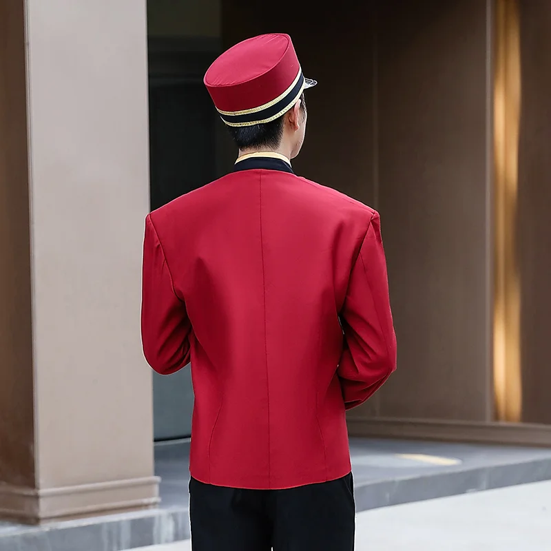 Roter Hotel-Empfangshut für Männer, Chef, Türsteher, Zylinder, Arbeitsuniform, Restaurant, Hotel, Kellnermütze