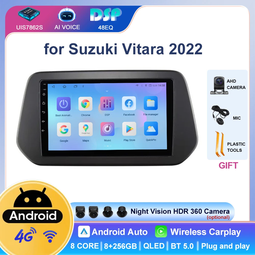 8-Core 4G WIFI شاشة تعمل باللمس نظام تحديد المواقع والملاحة لاعب سبليت شاشة أندرويد الوسائط المتعددة Carplay FM RDS راديو لسوزوكي فيتارا 2022 #1