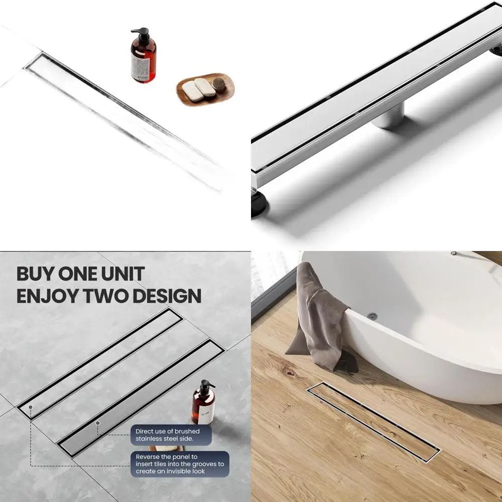 

40 Brushed 304 Stainless Steel Linear Shower Drain with Dual Tile Insert, Suitable for Bathroom, Kitchen, and Garage