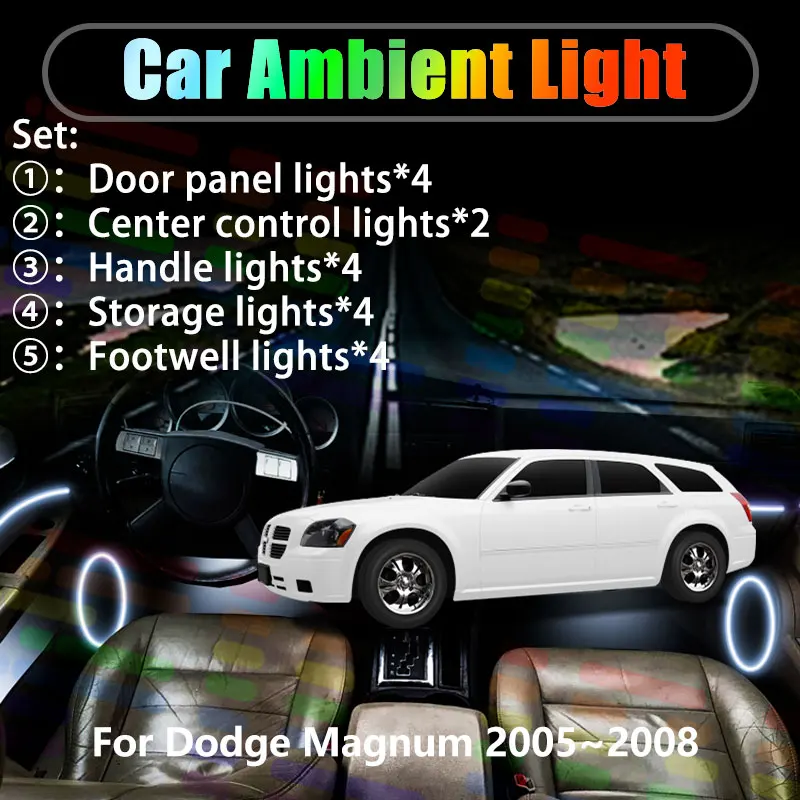 

Для Dodge Magnum 2005 ~ 2008 2006 2007 2/18 в 1 Автомобильное окружающее освещение Светодиодные внутренние светодиодные фонари багажника USB RGB Ensemble Streamer Part