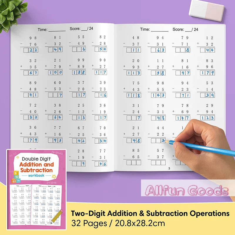 32 Pages Children's Math Enlightenment Workbook Addition And Subtraction Within 20 Mental Arithmetic Problems Activity Workbook