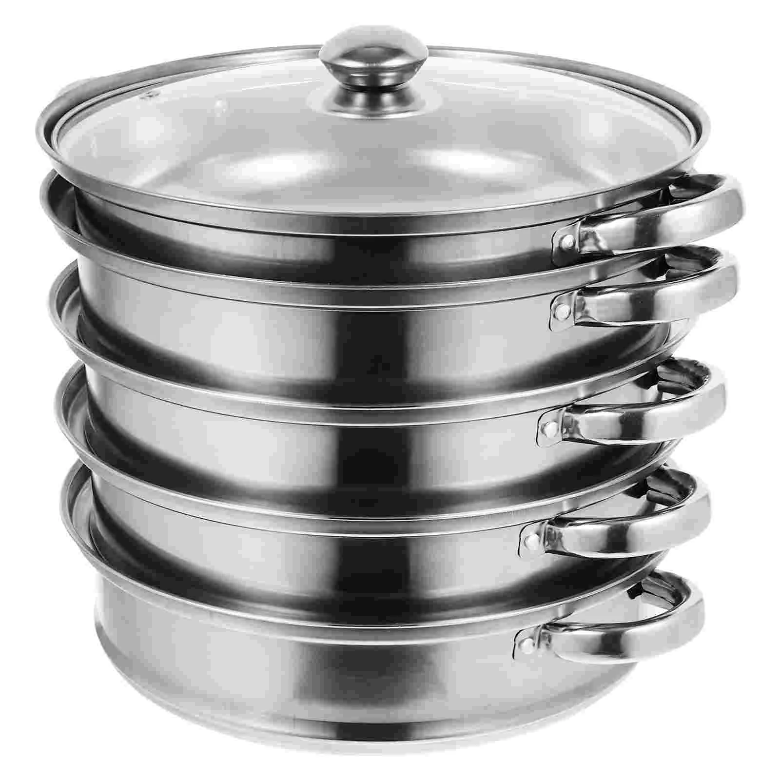 

Set Metal Pans 5 Tier Steamer Soup Pot 28×365CM Pots with Lid Multifunctional Stockpot