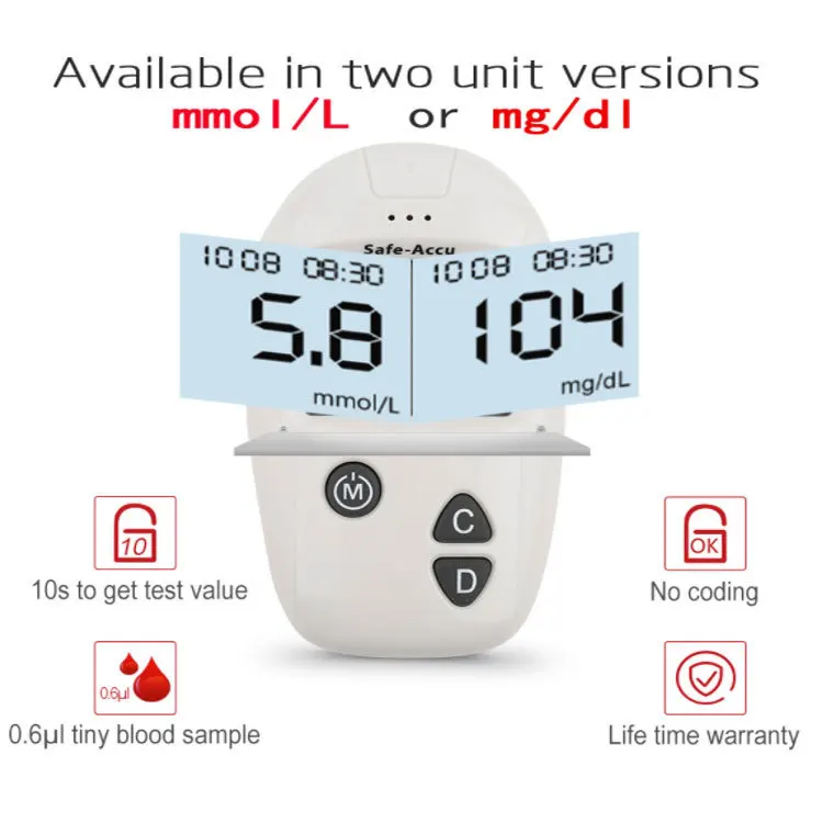 Safe-accu Home Code Free Automatic Blood Glucose Measuring Instrument 50 Dipstick And Needle