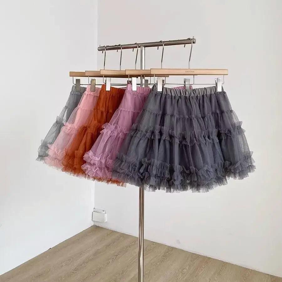Princess Style Short Skirt Women's Summer New Ballet High Waist Cake Half Skirt Double Layered Mesh Anti-Light Walking