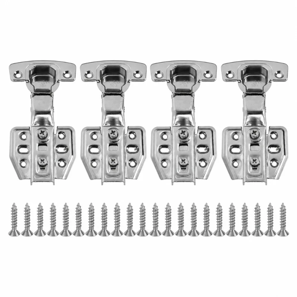4Pcs Stainless Steel Cabinet Hinge 2.0mm Thickness Buffering Damping Door Hinge Full Overlay No Fixed Mount Soft Close Hinge
