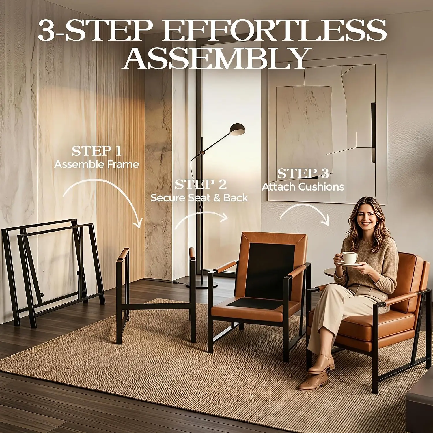 Mid-Century Modern Accent Chairs Set of 2 Light Brown, Customized