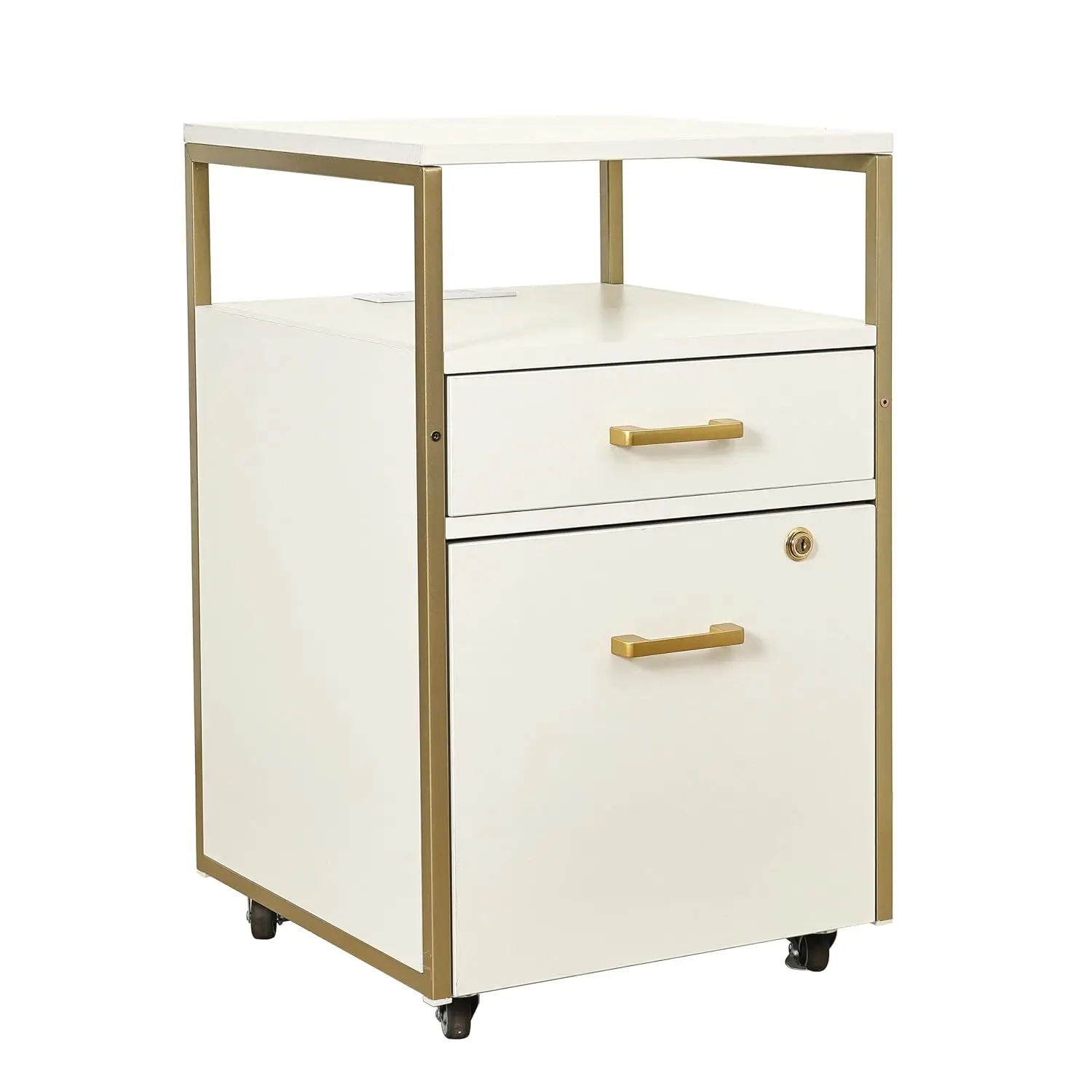 2-Drawer Rolling File Cabinet with Lock USB & Power Outlet Office Storage Metal Mobile, Customized