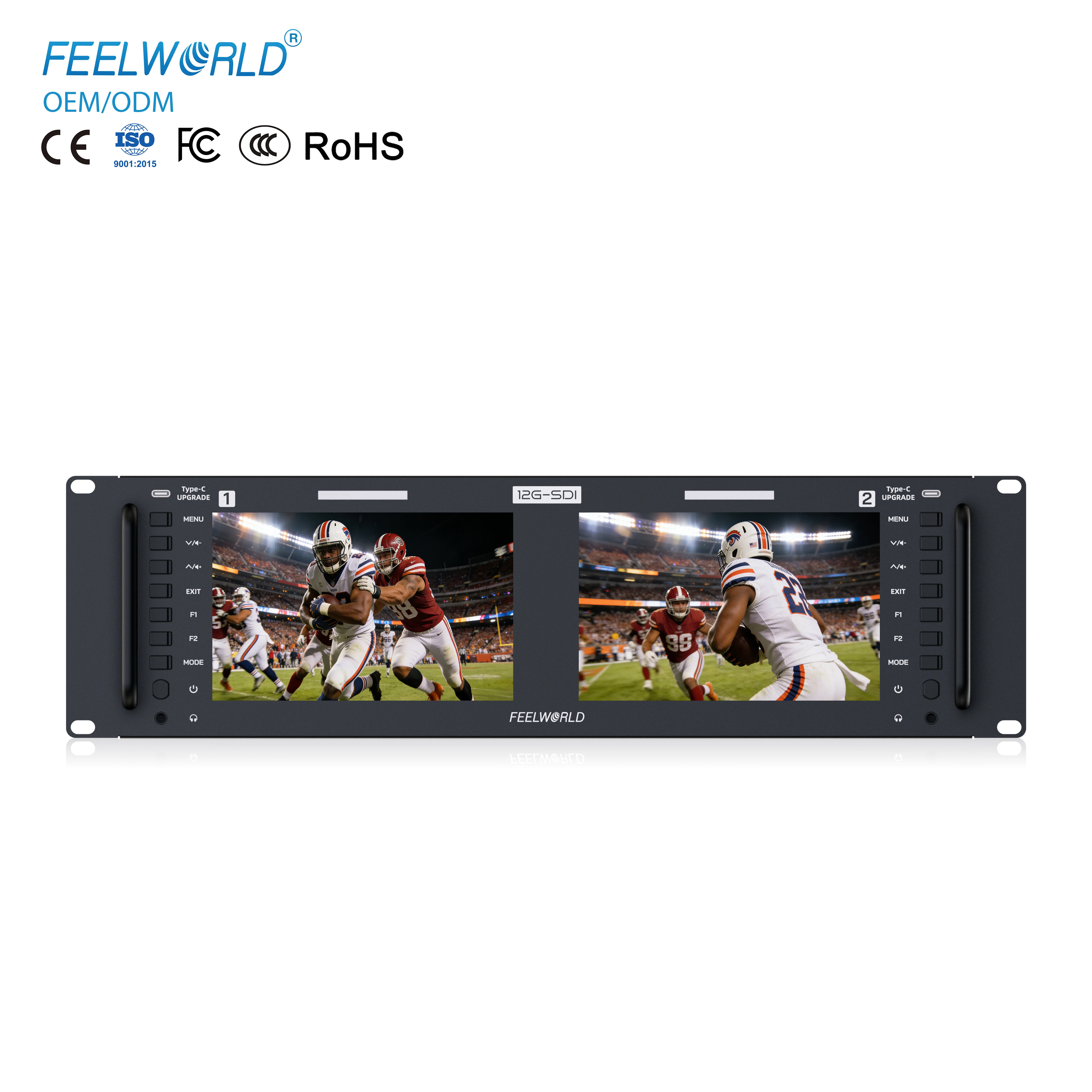 3RU Rackmount Dual 7 IPS Monitor 1920×1200 Resolution 12G SDI 4K HDMI Professional Broadcasting Video Monitor
