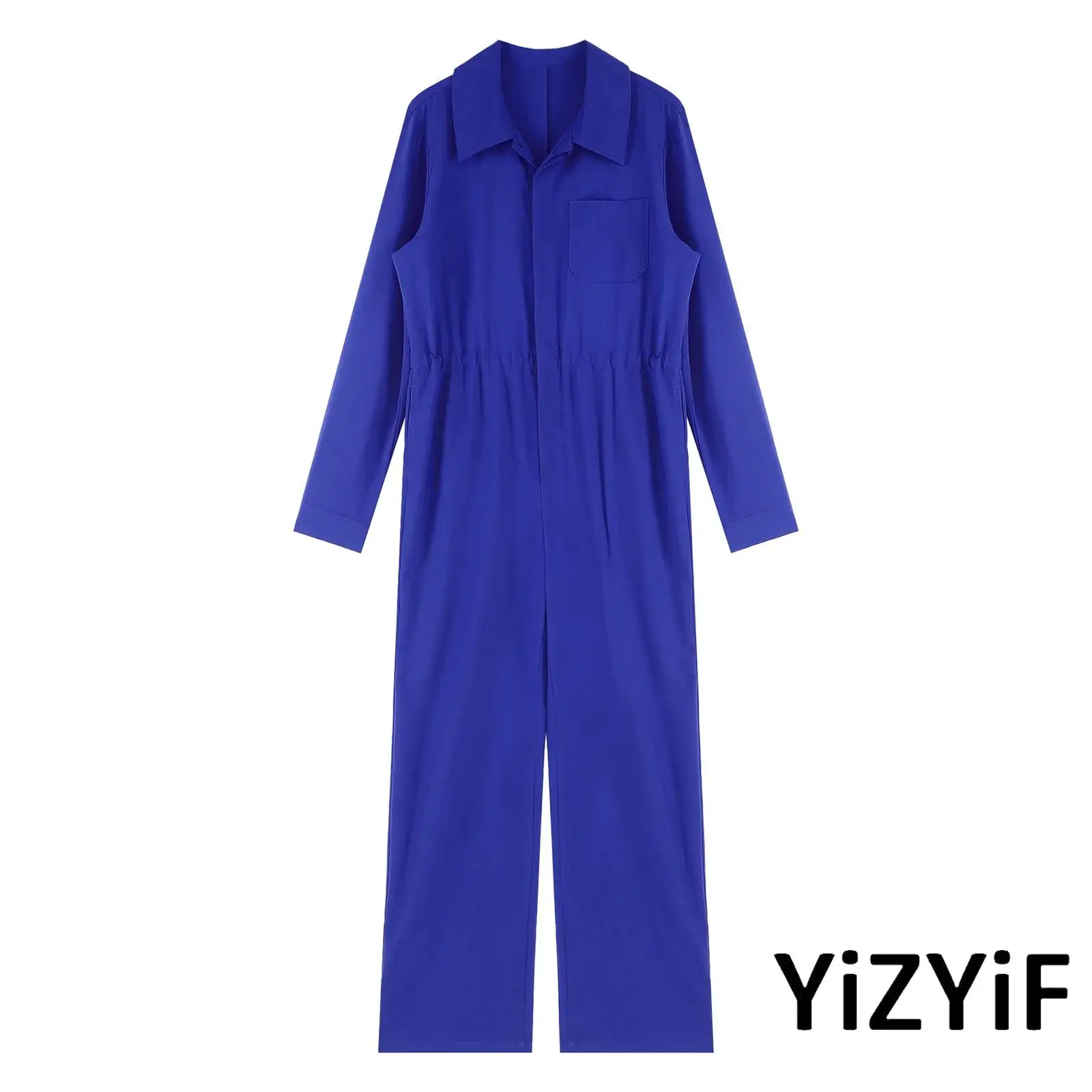 

Womens Versatile Button Front Coverall with Turn Down Collar And Long Sleeve Design Solid Color Jumpsuit for Work and Travel