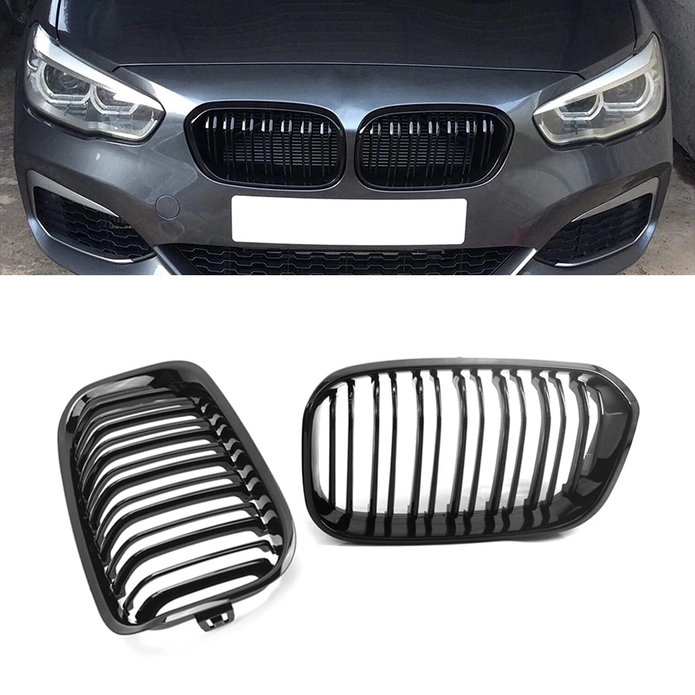 Car Dual Slats Double Line Front Bumper Hood Grille For BMW 1 Series E81 E87 2015-2016