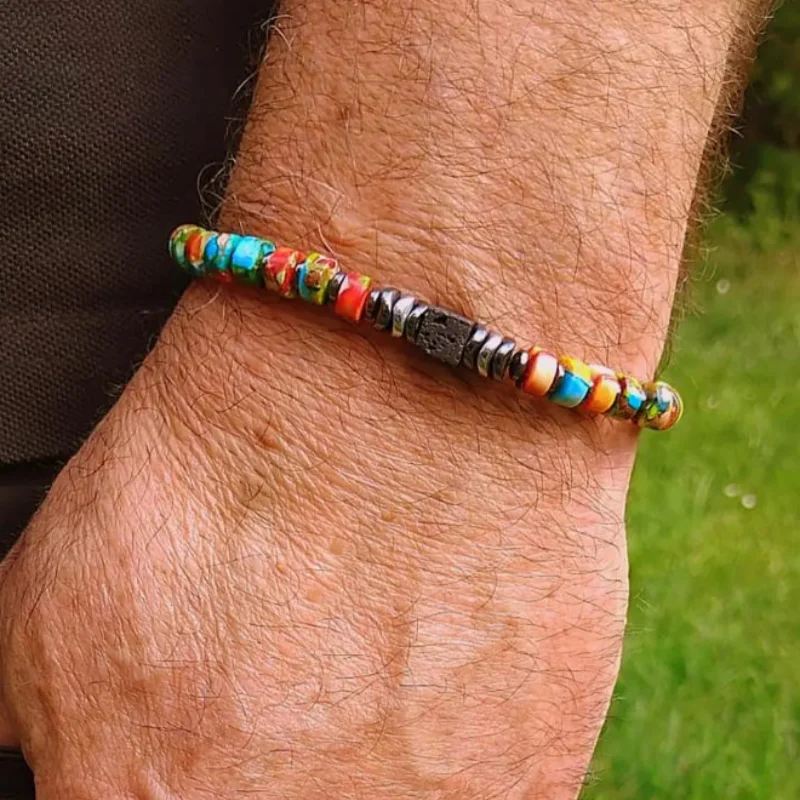 

Colorful Nautral Stone Hematite Beaded Bracelet for Women Boho Yoga Bracelet Vintage Energy Healing Bangles Health Jewelry