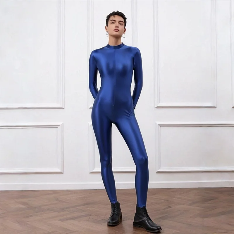 

High Waist Suit Gym Beau Skin Tight Long Zipper Footed iny Smooth Elastic Nylon Sportswear Women's High Waist J...