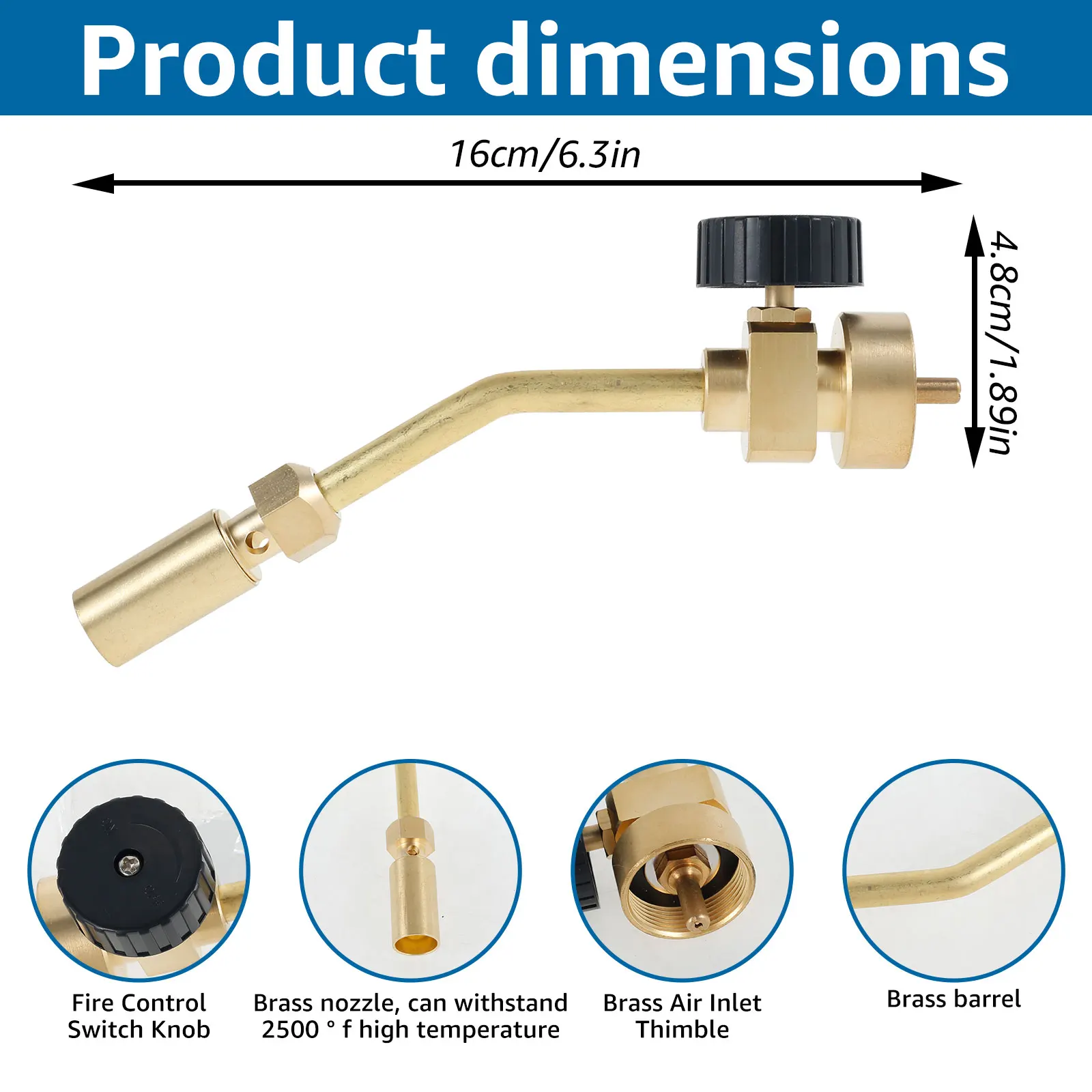 Propane Torch Head Solid Brass Gas Torch Head Manual Start Welding Torch Head Small Portable Brazing Torch Versatile Torch Head