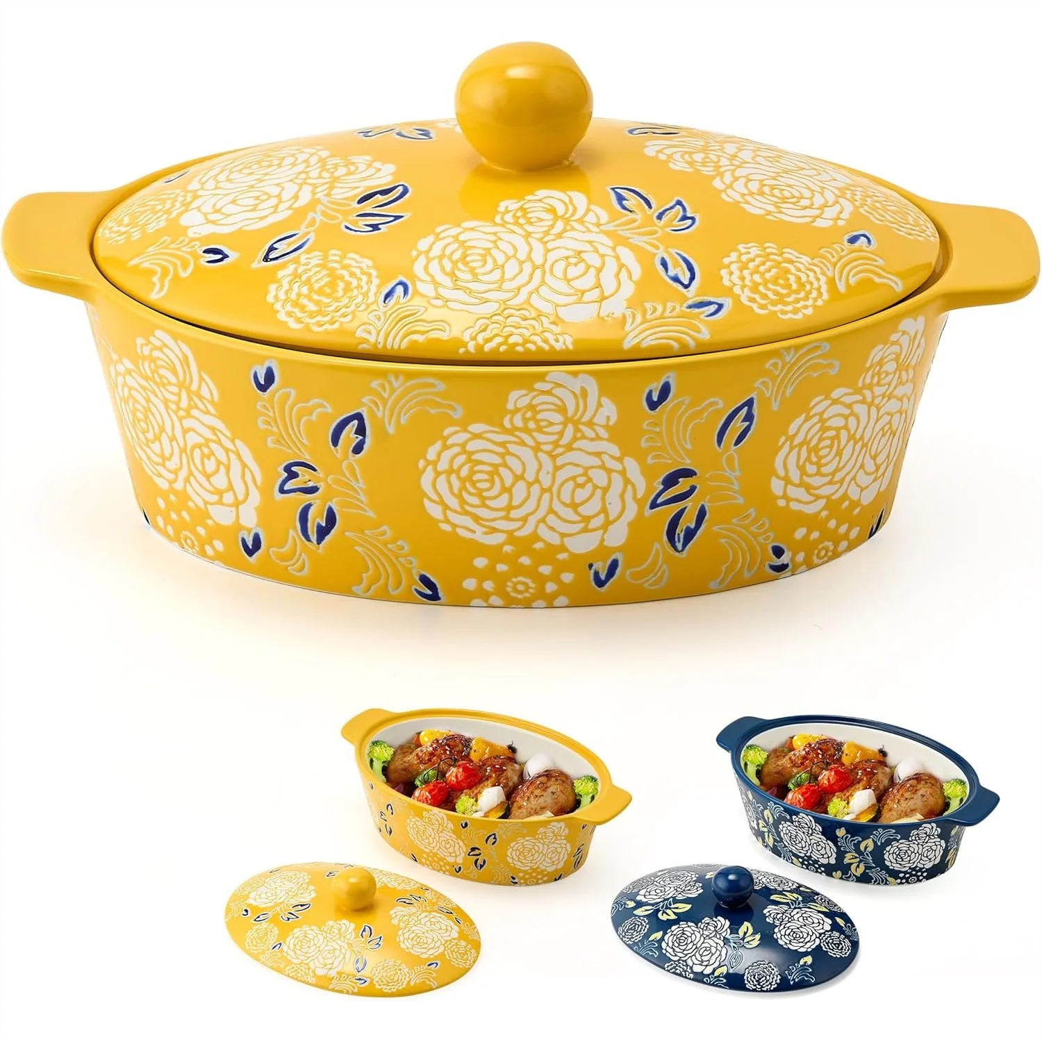 

Ceramic Casserole Dish with Lid, Oval Baking Pan for Oven, 2.27 Quart Lasagna Pan, Yellow