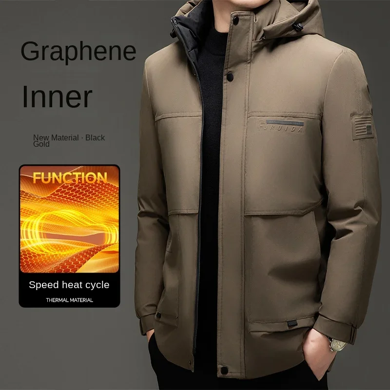 M-5XL Men's Winter Jacket Simple Solid Color Thick Warm Windproof Hooded Down Cotton Jacket Outdoor Cold Resistant Parker Coat