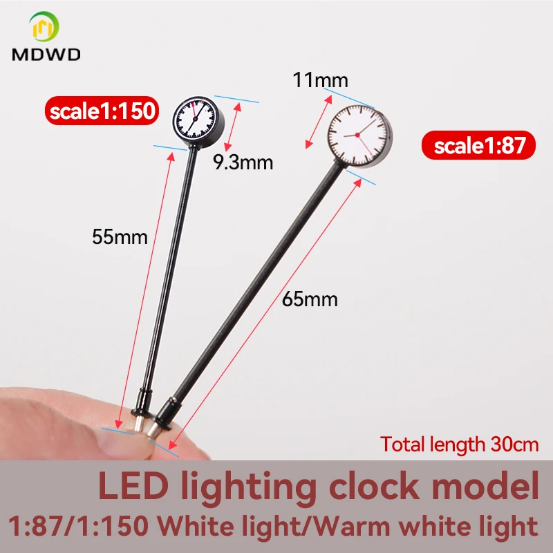 Modelo de luces de ferrocarril, plataforma iluminada, lámpara de reloj, diseño de estación de tren, escala HO N, diseño de Diorama, 5 uds.