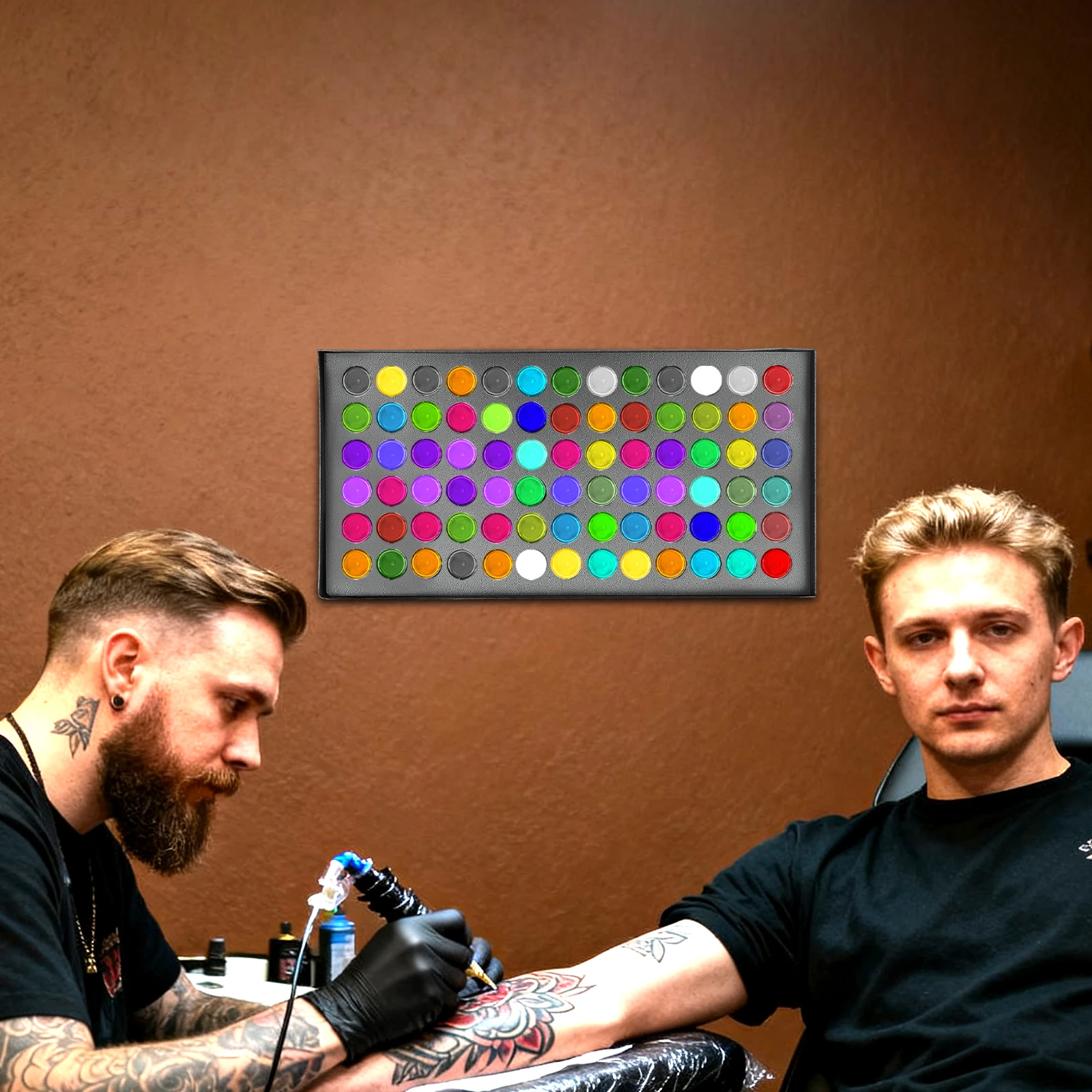 

78-Hole Wall-Mounted Tattoo Ink Holder, Professional Pigment Bottle Rack for Organized Storage, Sturdy Iron Construction