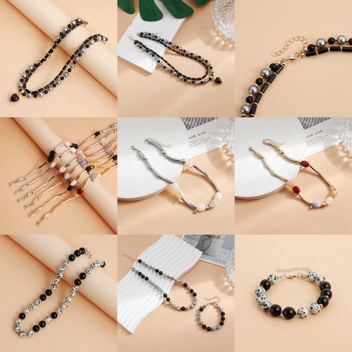 Cross border jewelry spot stone handmade bead necklace for women, simple and fashionable original design necklace set