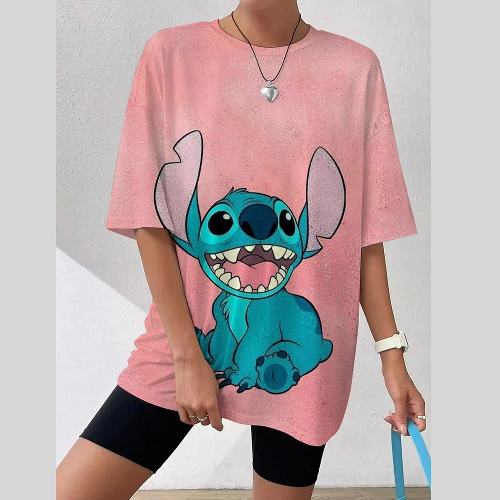 

Women's T-Shirts For Women Disney Stitch Print Tees Casual Street Femalewear Summer Oversized T-Shirt Fashion Lady Y2k Clothing