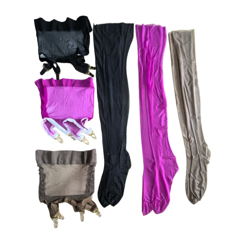 Detachable Slimming Garter Belt With Stockings Set Women Sexy 1D Oil Shiny Hip Wrap Mini Skirt With Stretchy Thigh High Stocking