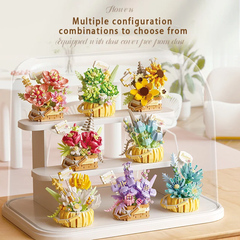 Micro particle building block biomimetic flower eternal flower basket series birthday gift assembly for girls